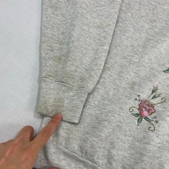 VTG 90s FOL Floral Graphic Sweatshirt size XL Roses USA Cottage Gray - Picture 8 of 9